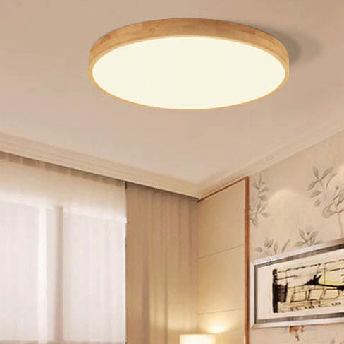 Ultra Thin Solid Wood Round Flush Mount LED Ceiling Light