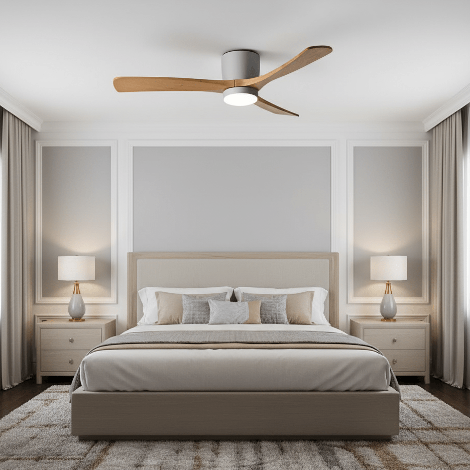 Modern Wooden Ceiling Fan with Remote Control and LED Light