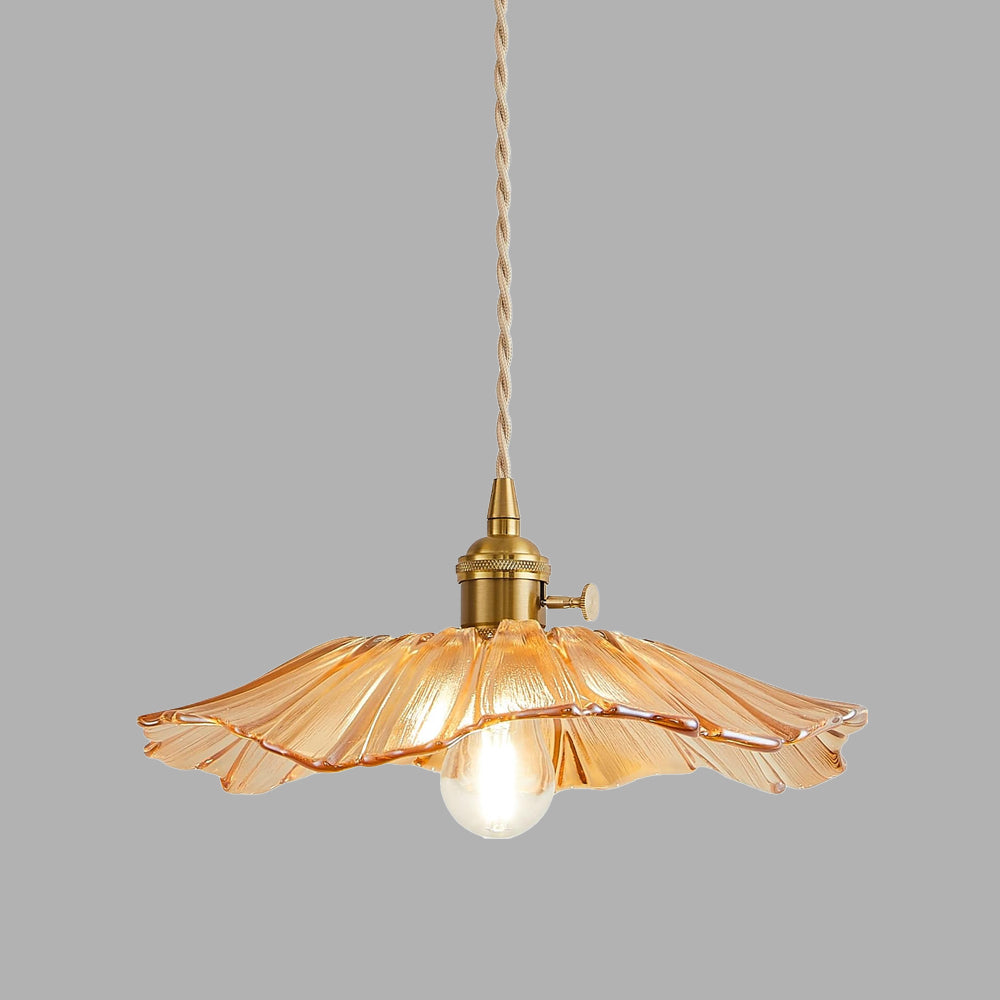 Retro Glass Flower Pendant Light with Brass Finish