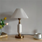 Retro Pleated Metal Table Lamp for Living Room and Bedroom in White Pleated + White Base — Harbor Light Co.