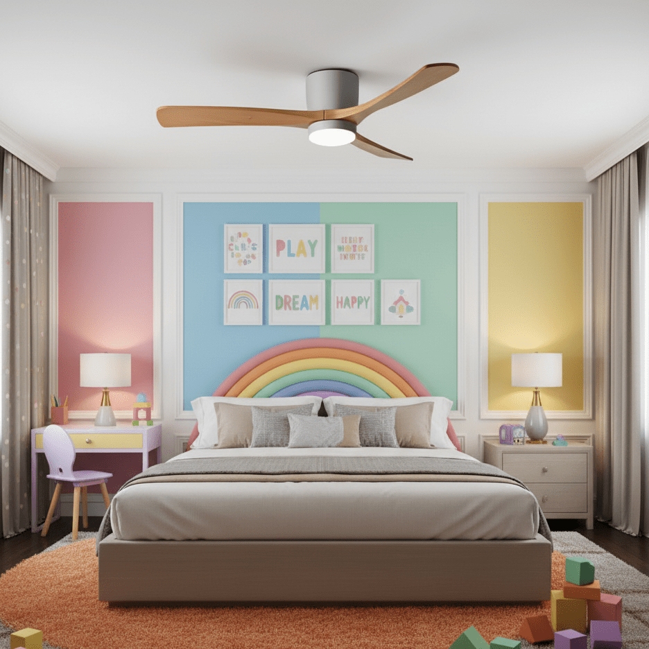 Modern Wooden Ceiling Fan with Remote Control and LED Light