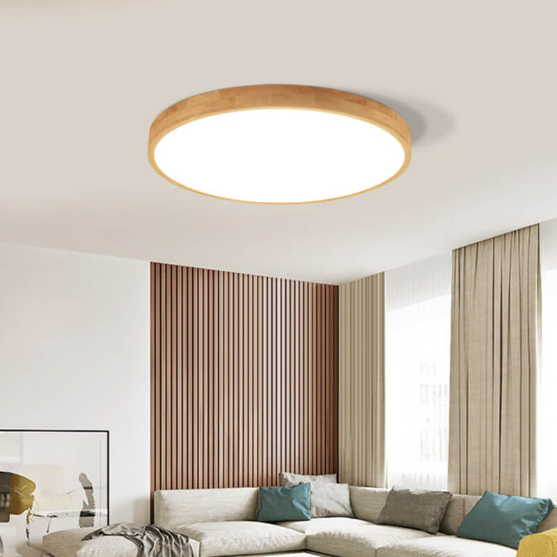 Ultra Thin Solid Wood Round Flush Mount LED Ceiling Light