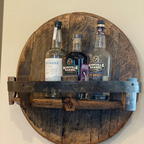 Whiskey Barrel Wall Shelf Rustic Solid Wood Round Bourbon Barrel Head Wall Mounted Display Shelf for Bottles and Glasses