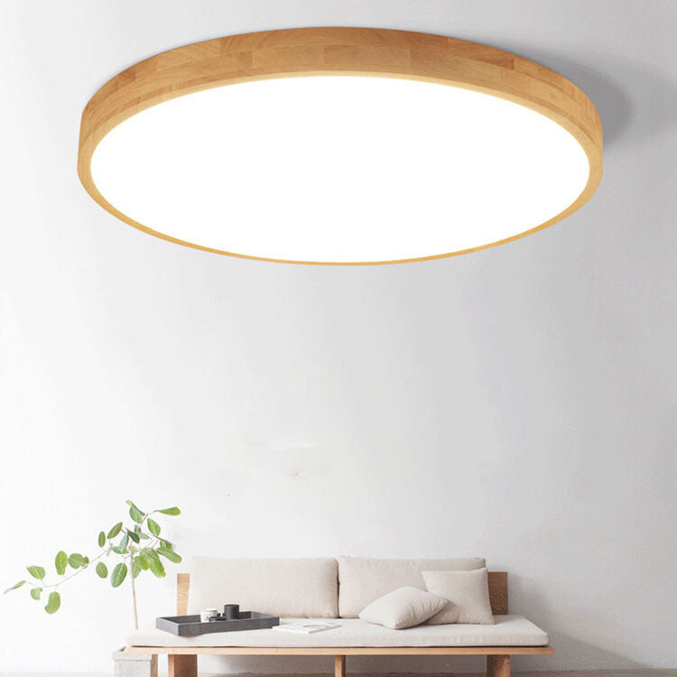 Ultra Thin Solid Wood Round Flush Mount LED Ceiling Light