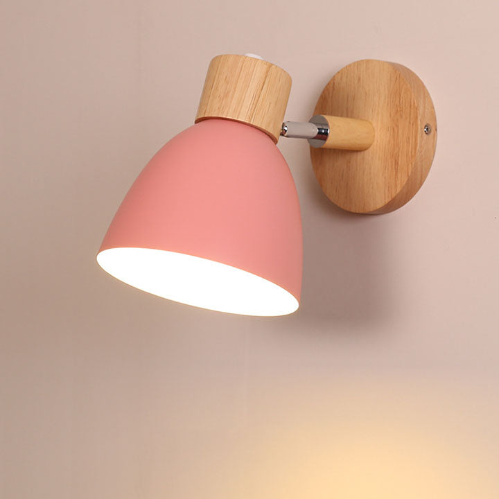 Modern Wooden Cone Shade Wall Sconce with Pull Chain