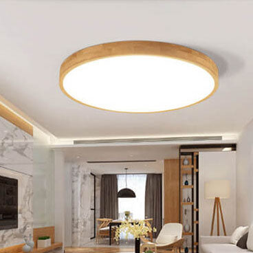 Ultra Thin Solid Wood Round Flush Mount LED Ceiling Light
