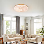 Moon Texture Flush Mount Ceiling Light with Wood Trim