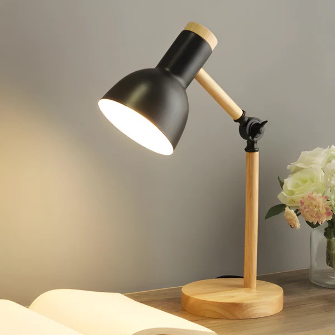 Modern Adjustable Wood and Metal LED Light Table Lamp