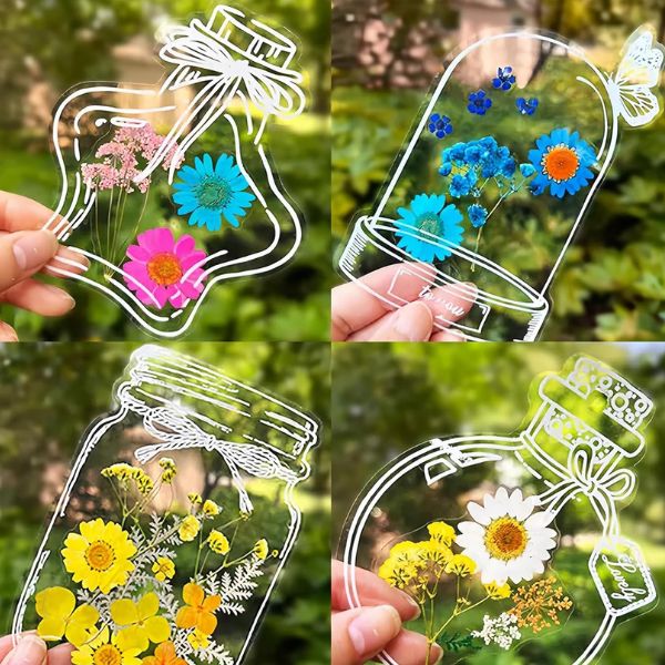 Transparent DIY Bookmark Sticker Set for Pressed Flowers and Notes