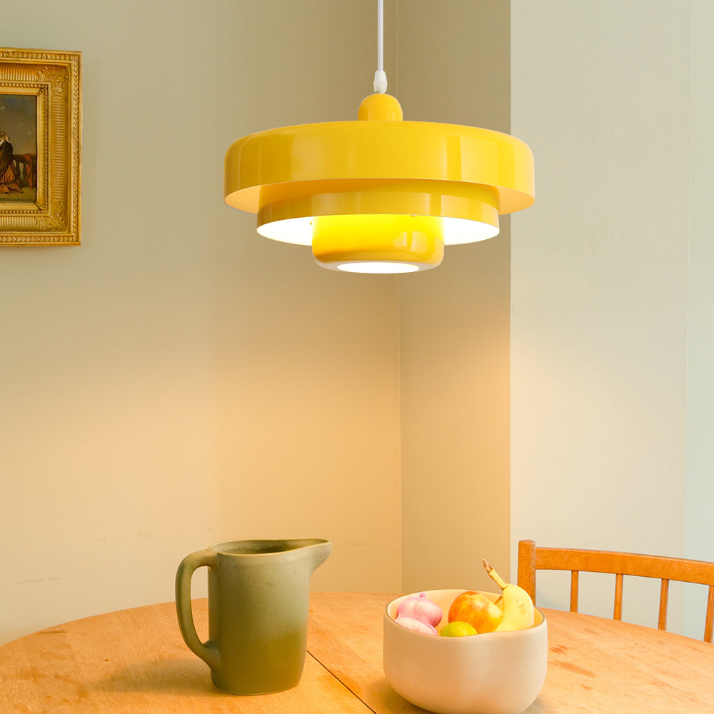 Mid-Century Metal Dining Room Pendant Light with Layered Disc Shade