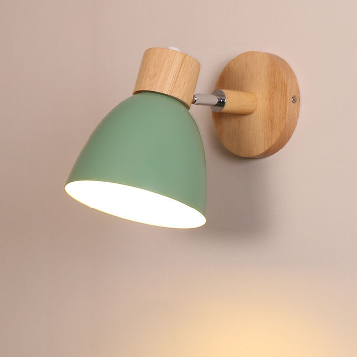 Modern Wooden Cone Shade Wall Sconce with Pull Chain