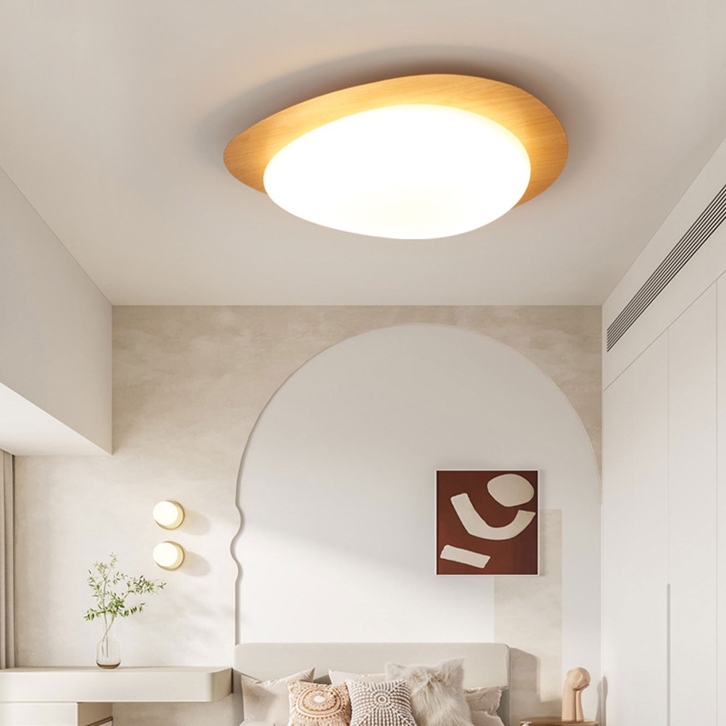 Modern Wood Flush Mount Ceiling Light With Stepless Remote Dimming — Harbor Light Co.