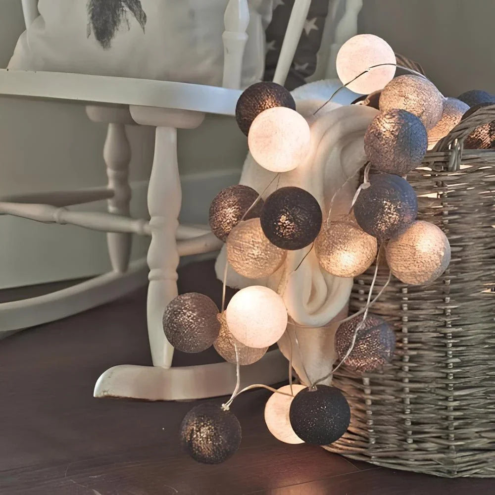 Cotton Ball String Lights LED Garland Fairy Lights USB or Battery Powered for Bedroom Nursery and Party Decor
