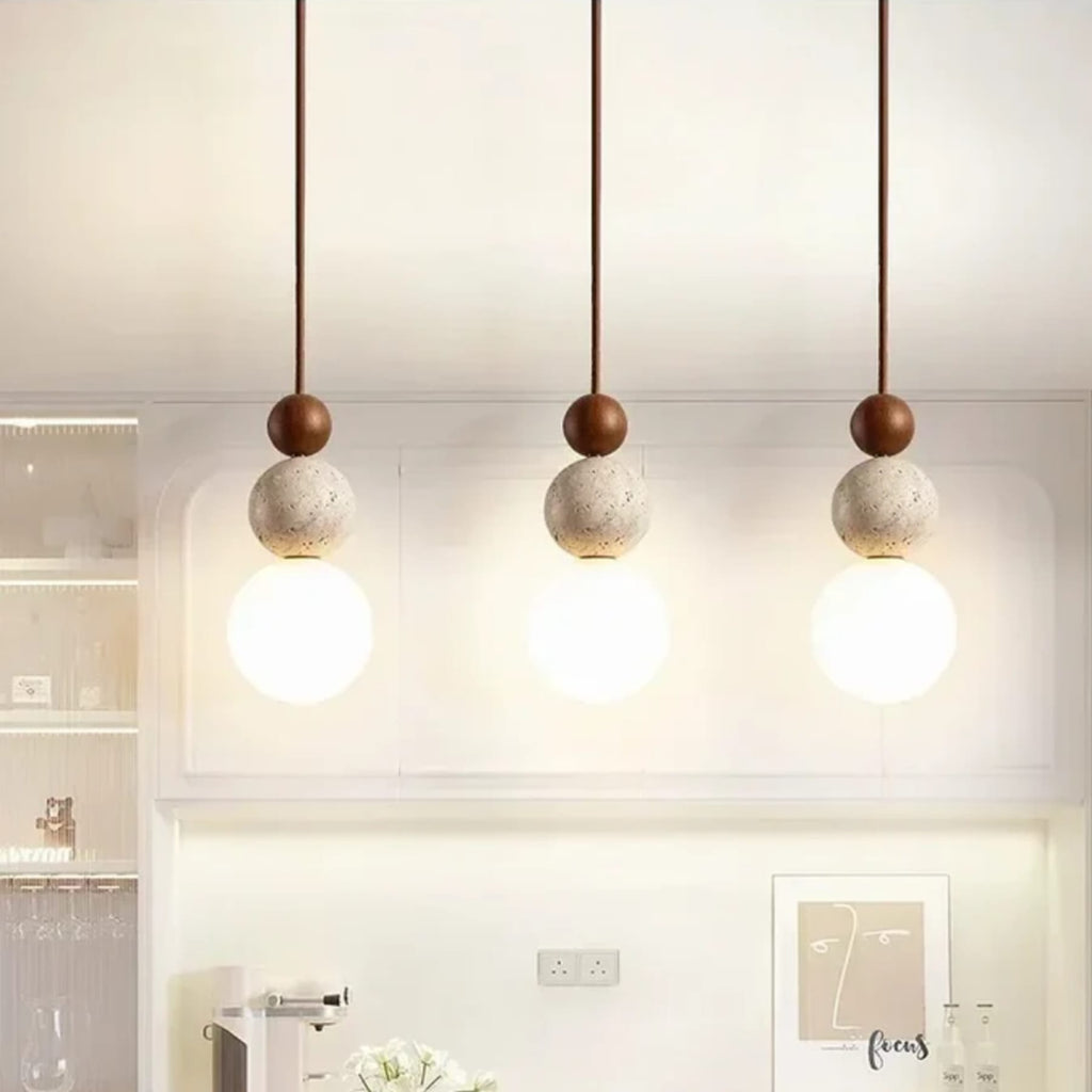 Modern Travertine and Wood Pendant Light for Dining Room — Harbor Light Co.