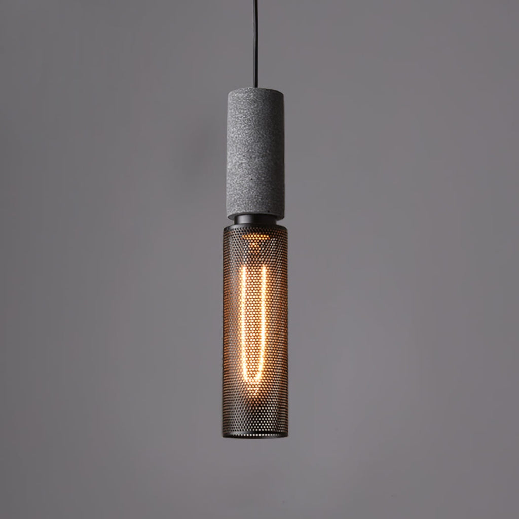 Industrial Wrought Iron Concrete Pendant Light With Warm LED Glow in Model A Ø2.4" x H13.8" (Ø6 x H35 cm) — Harbor Light Co.