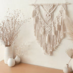 Boho Macrame Wall Hanging Handwoven Geometric Tapestry with Fringe and Tassels Wall Decor for Bedroom and Living Room