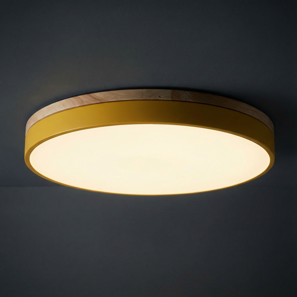 Round Flush Mount Ceiling Light with Wood Trim