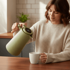 Thermal Coffee Carafe with Temperature Display Lid Double Wall Stainless Steel Insulated Jug with Wooden Handle Leakproof Thermos Pitcher