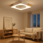 Modern Flush Mount Ceiling Fan Light with Wood Trim and Remote Control