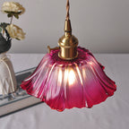 Retro Glass Flower Pendant Light with Brass Finish