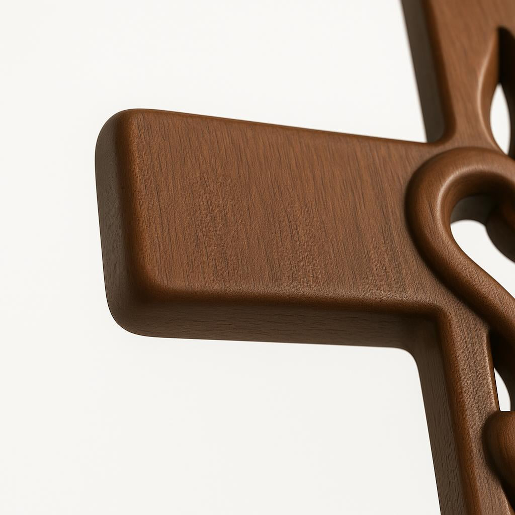 Wooden Intertwined Hearts Cross Wall Decor with Carved Detailing