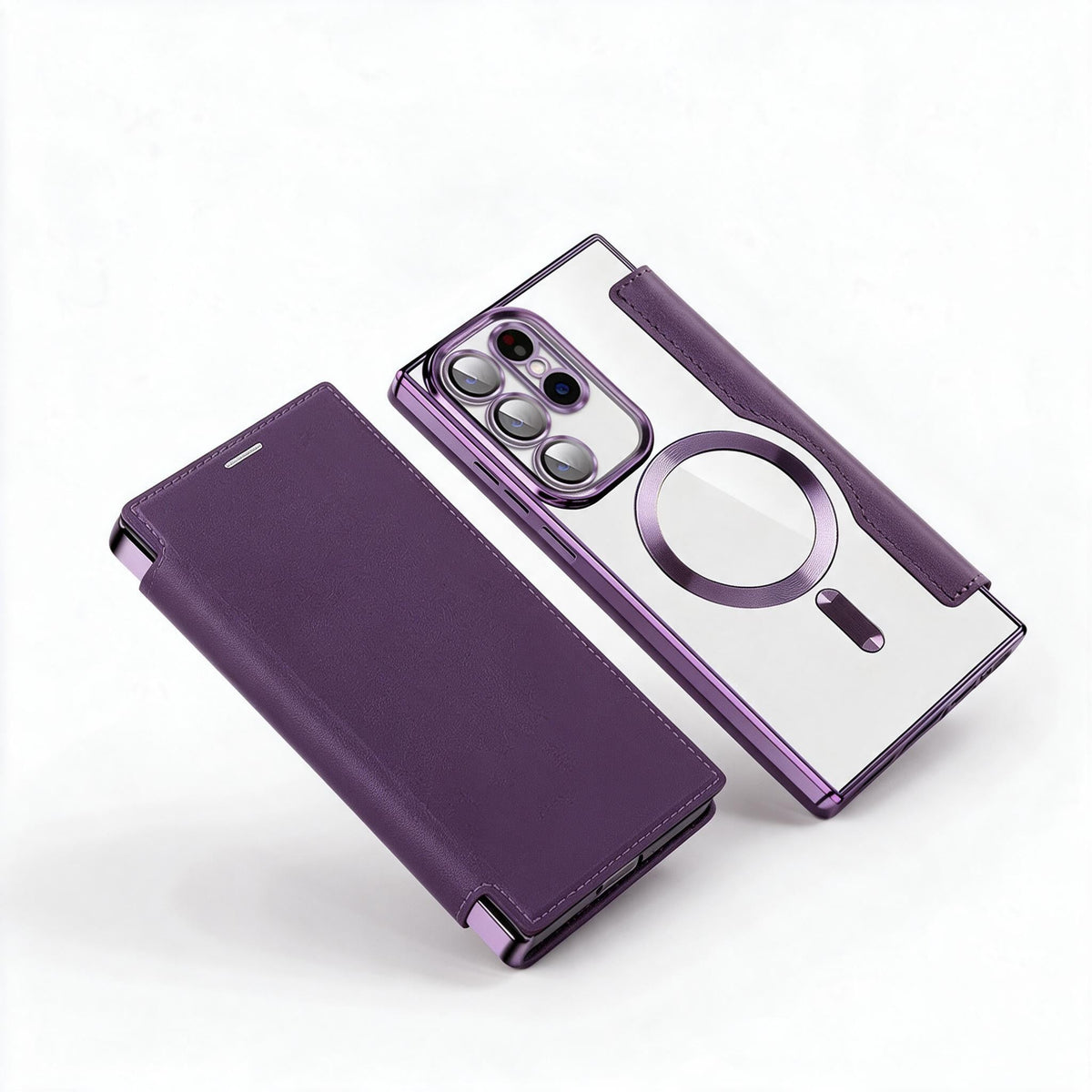 Magnetic Flip Case for Samsung Galaxy Faux Leather Wallet Phone Case with RFID Card Holder Camera Lens Protection and Wireless Charging Support