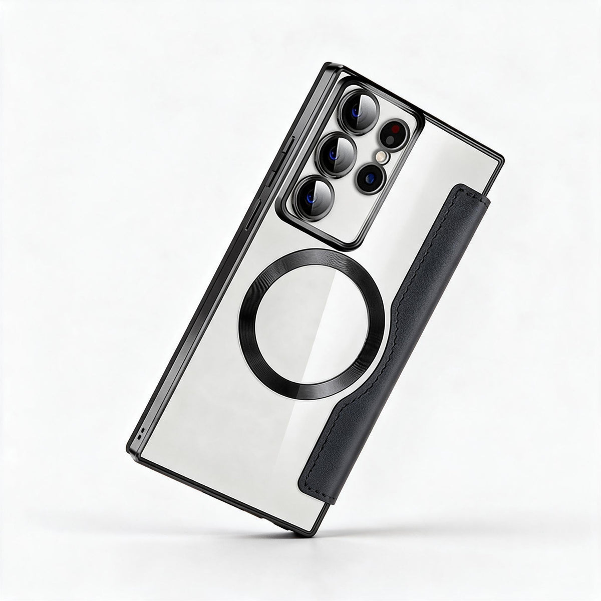 Magnetic Flip Case for Samsung Galaxy Faux Leather Wallet Phone Case with RFID Card Holder Camera Lens Protection and Wireless Charging Support