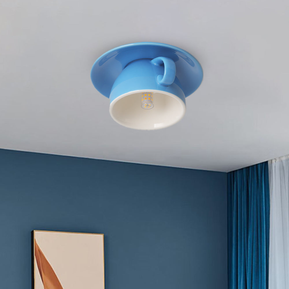 Modern Ceramic Flush Mount Ceiling Light With Gloss Finish in Blue — Harbor Light Co.