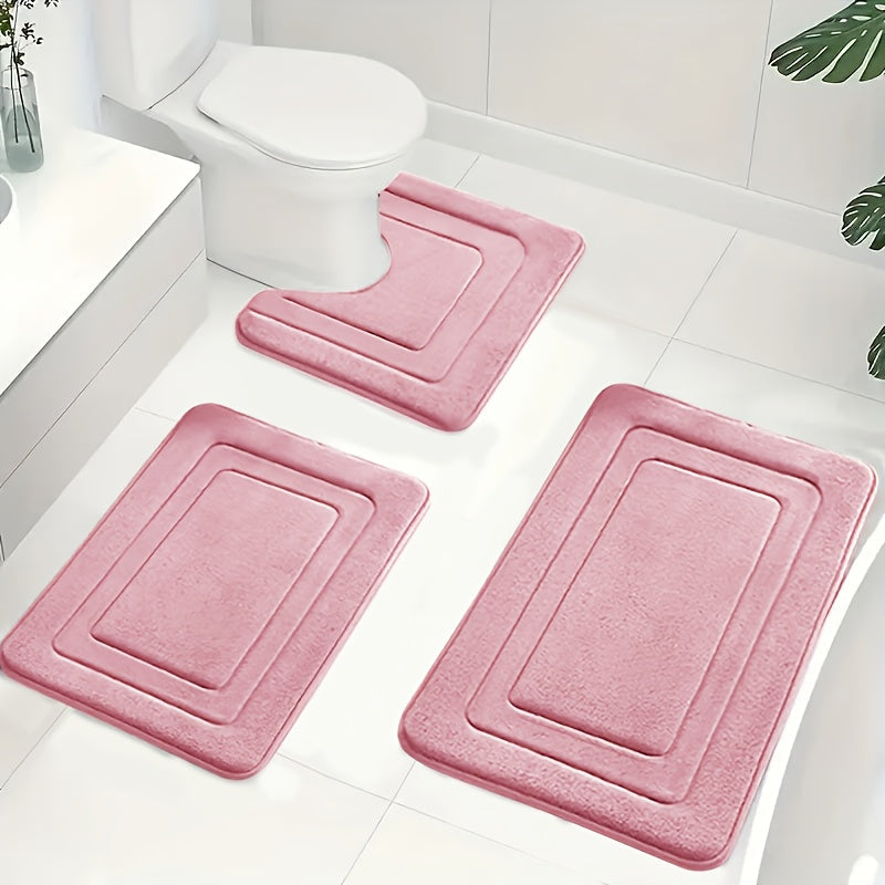Memory Foam Bath Mat Set Absorbent Non-Slip Bathroom Rugs with U-Shaped Toilet Mat Machine Washable Three Piece Set