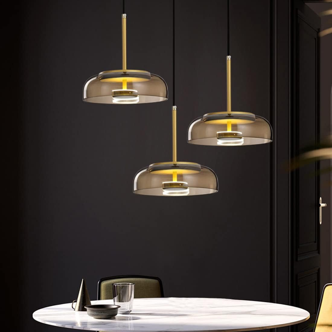 Glass Dining Room Pendant Light with Dimmable LED Light