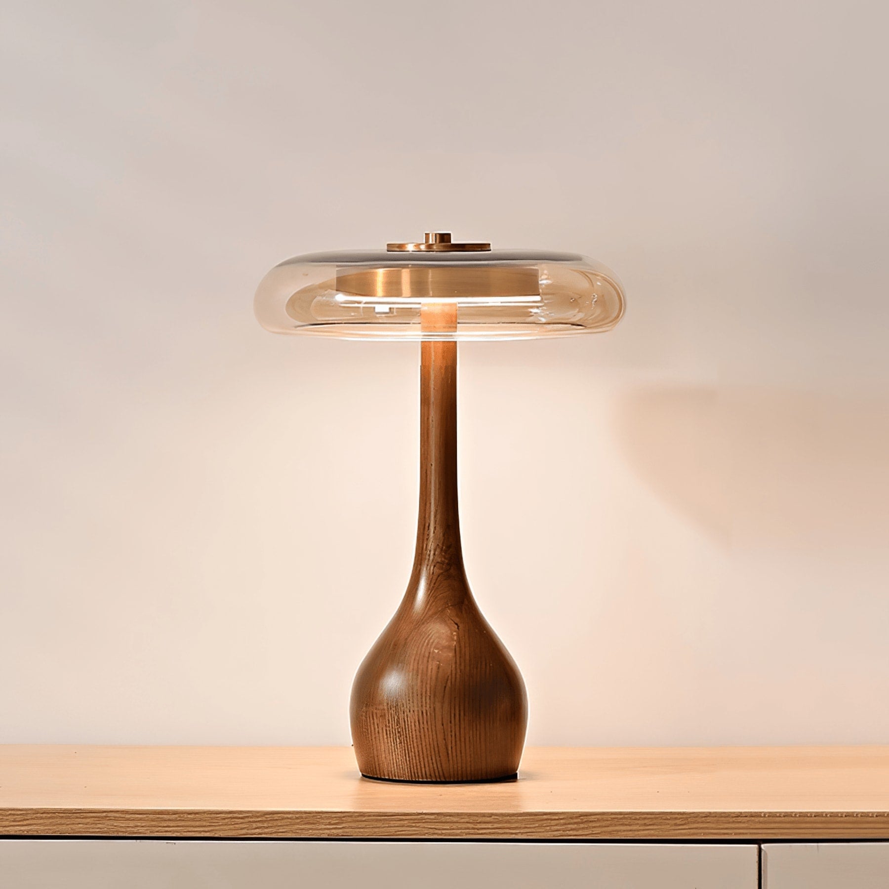 Modern Ash Wood and Brass Table Lamp for Living Room in Ø8.7" x H12.6" (Ø22.1 x H32 cm) — Harbor Light Co.