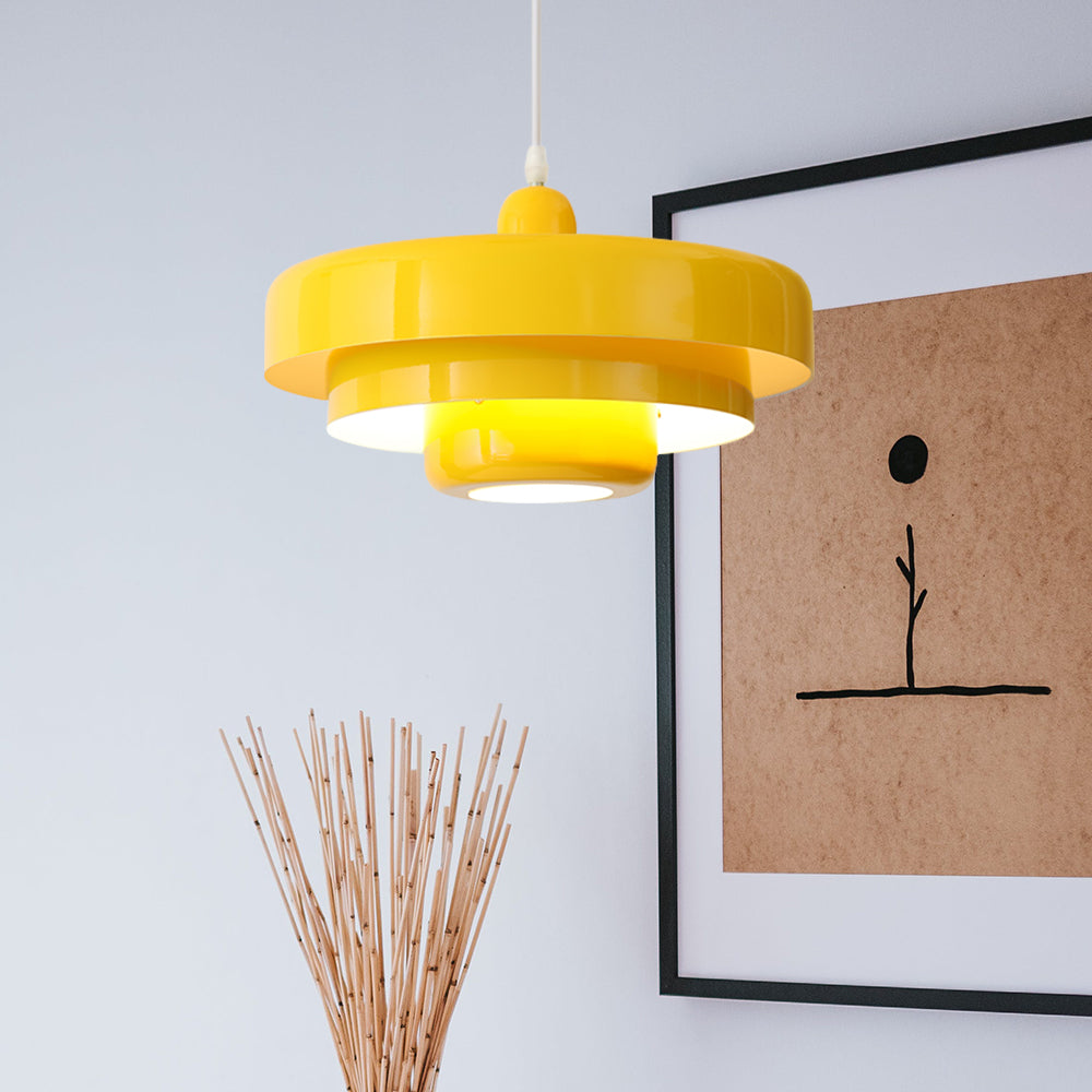Mid-Century Metal Dining Room Pendant Light with Layered Disc Shade