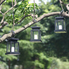 Solar Candle Lantern Outdoor Hanging LED Flameless Candle Light Waterproof Retro Garden Lantern for Tree Patio and Porch
