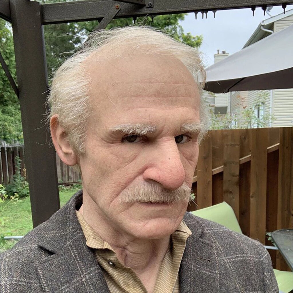 Creepy Old Man Mask Realistic Latex Halloween Mask for Adults Full Head Costume Mask with Movable Mouth for Cosplay and Theater