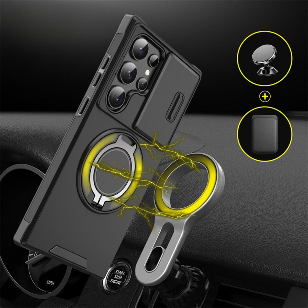 Samsung Galaxy S Series Case with Magnetic Ring Stand and Sliding Camera Cover Shockproof MagSafe Compatible Protective Phone Case