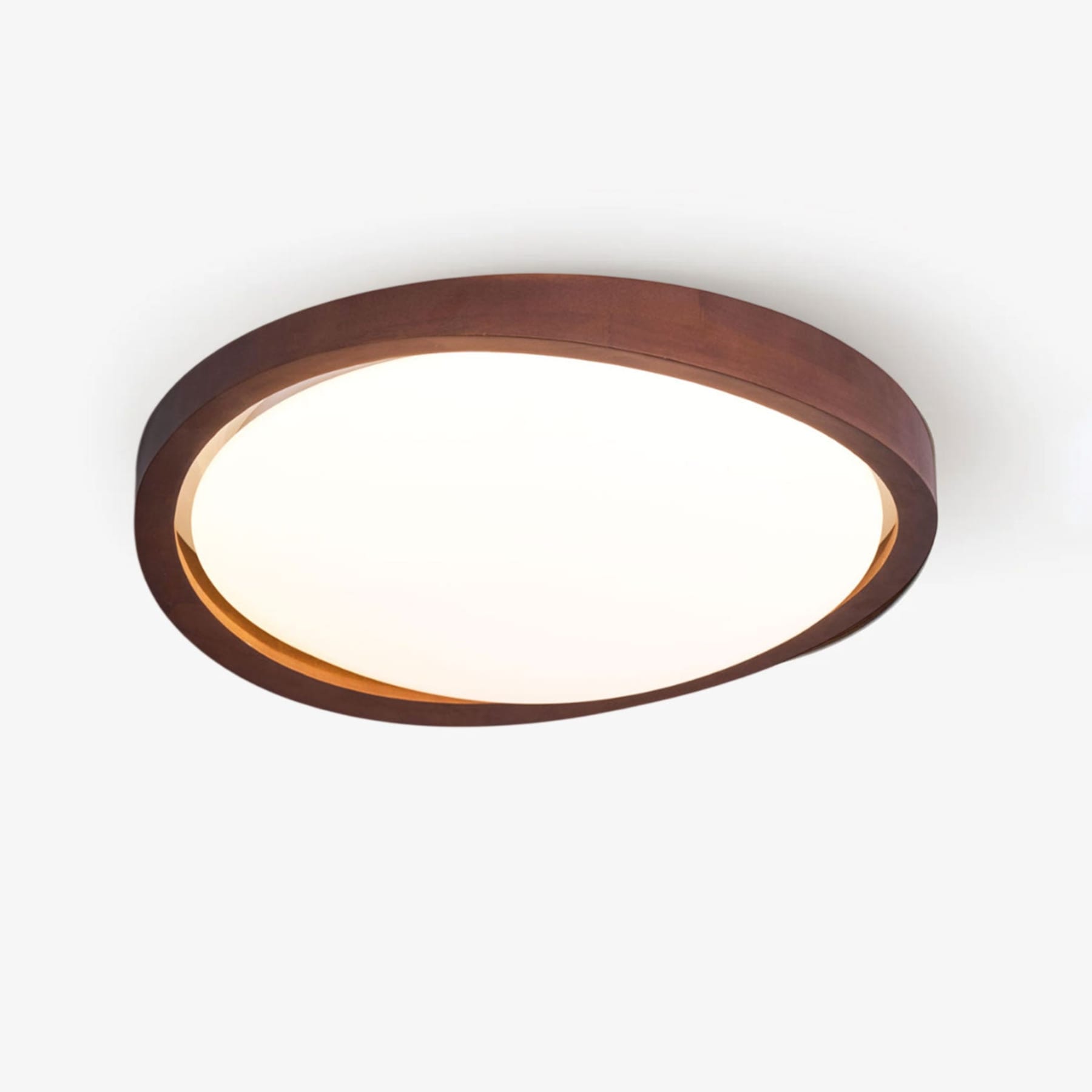 Modern Wood Flush Mount Ceiling Light With Tri-Color Glow in Walnut Wood — Harbor Light Co.