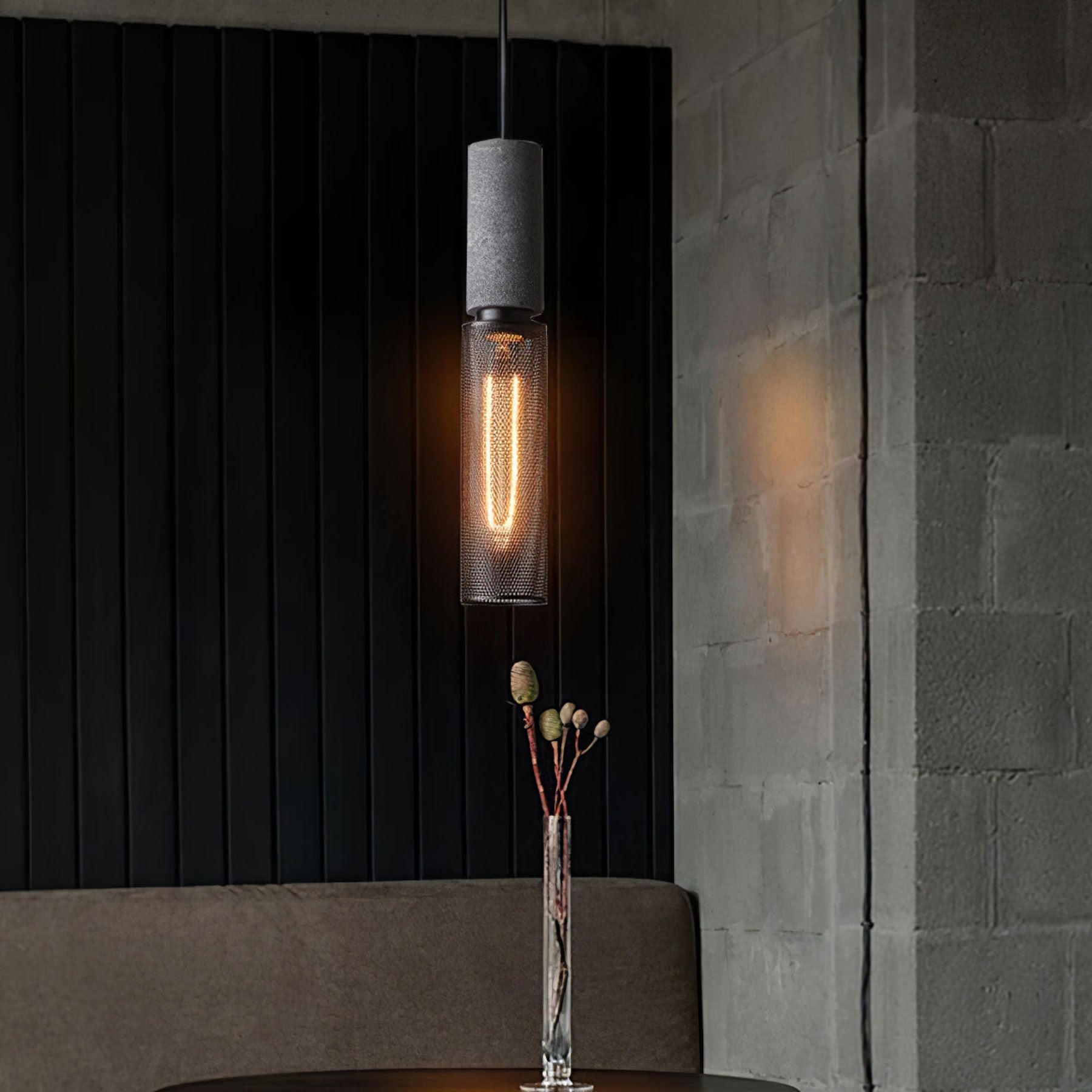 Industrial Wrought Iron Concrete Pendant Light With Warm LED Glow — Harbor Light Co.