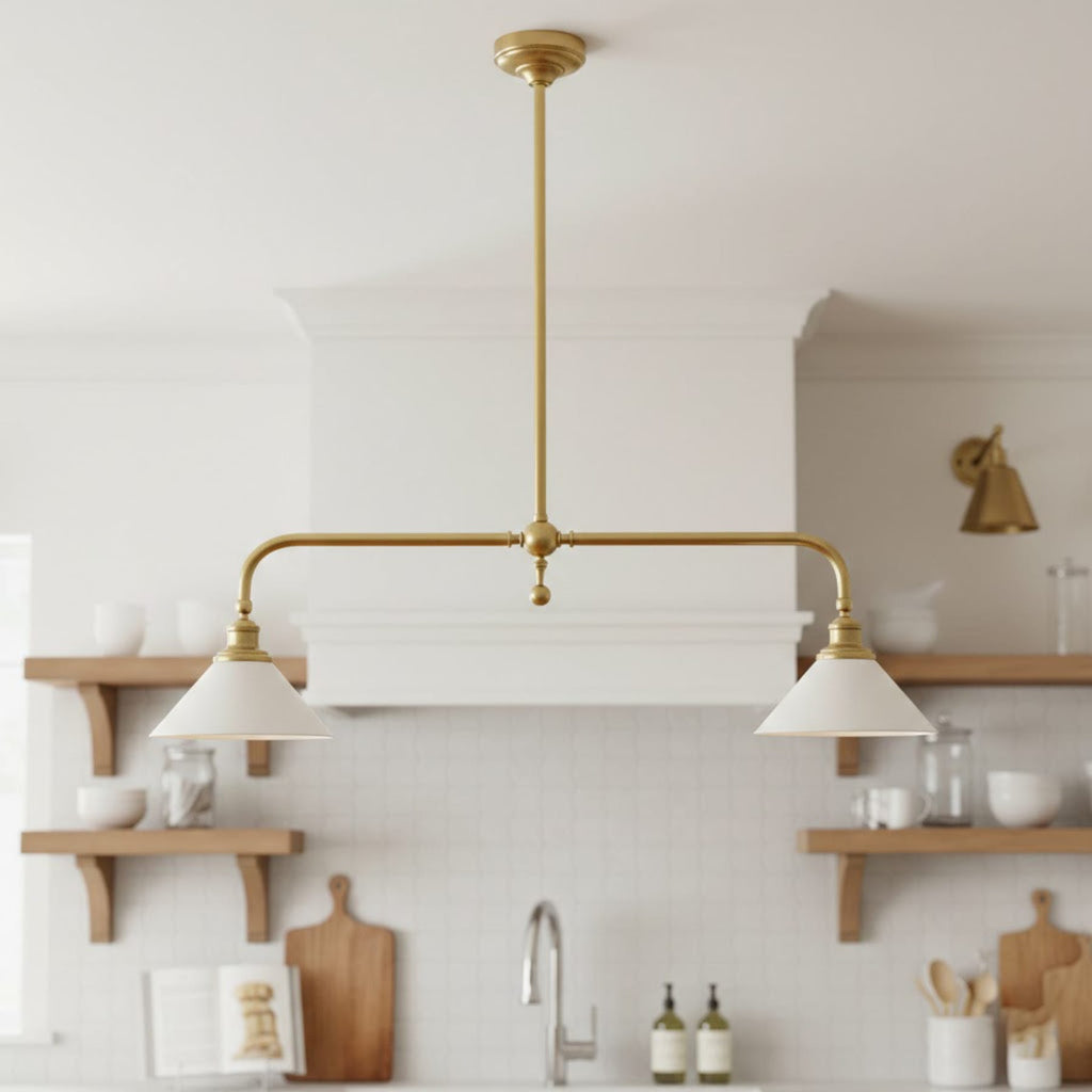 Modern Brass Pendant Light With Ceramic Shades for Dining Room — Harbor Light Co.