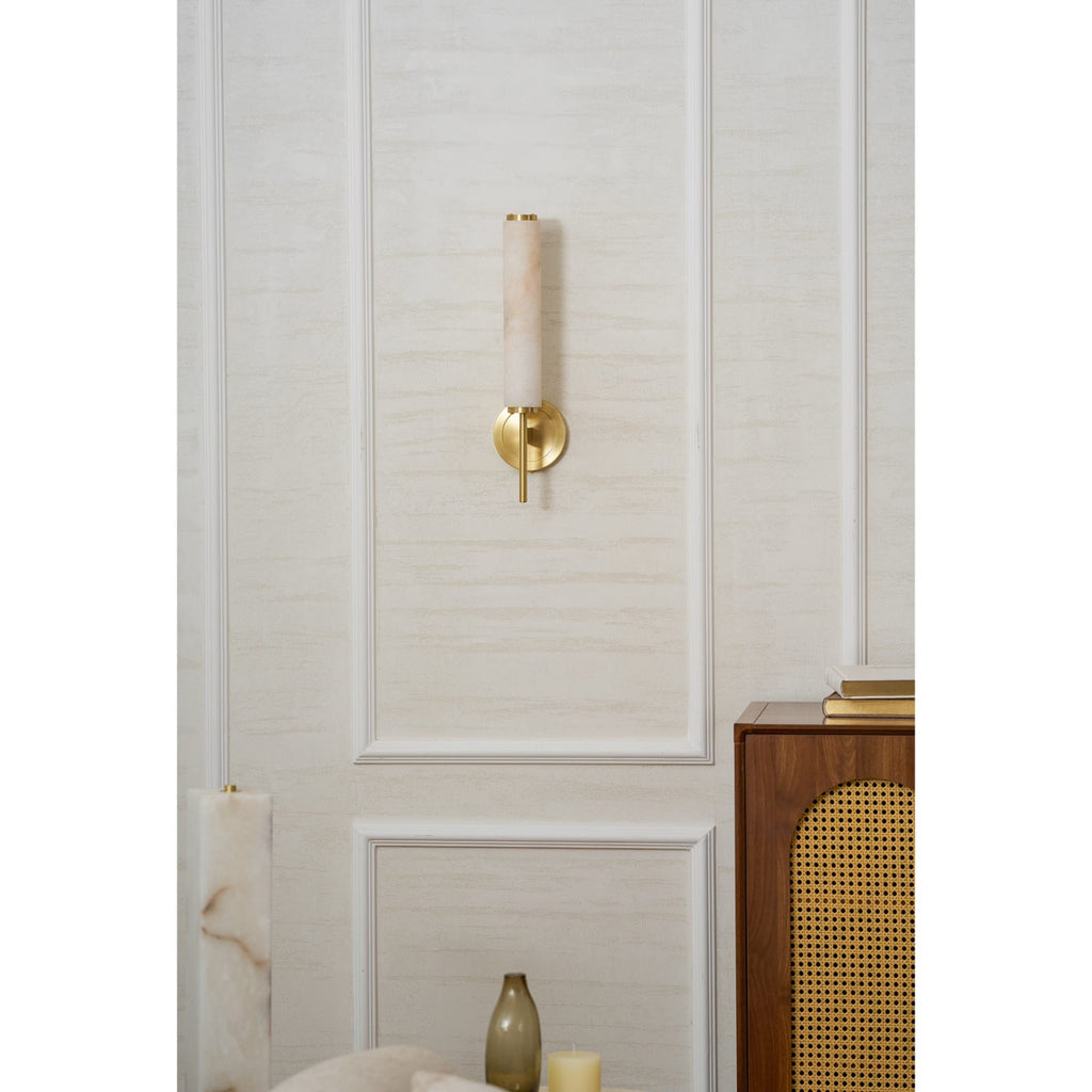 Modern Faux Alabaster Wall Light With Warm Glowing Shade — Harbor Light Co.