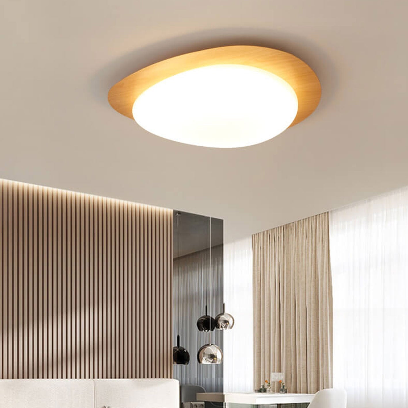 Modern Wood Flush Mount Ceiling Light With Stepless Remote Dimming — Harbor Light Co.