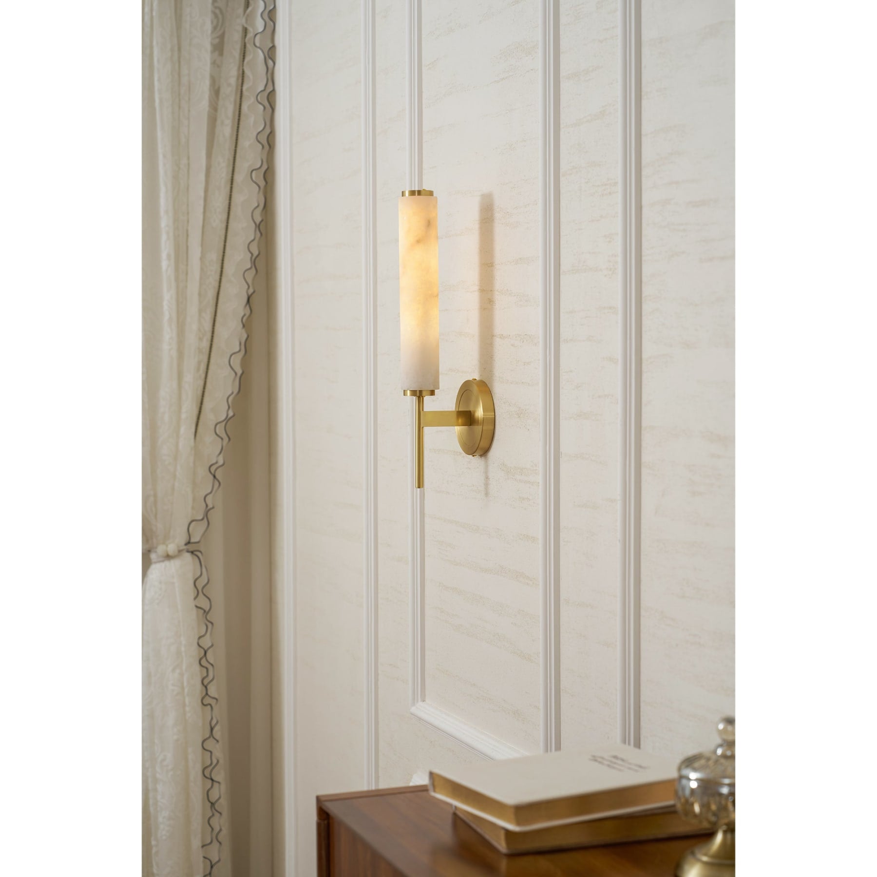 Modern Faux Alabaster Wall Light With Warm Glowing Shade — Harbor Light Co.
