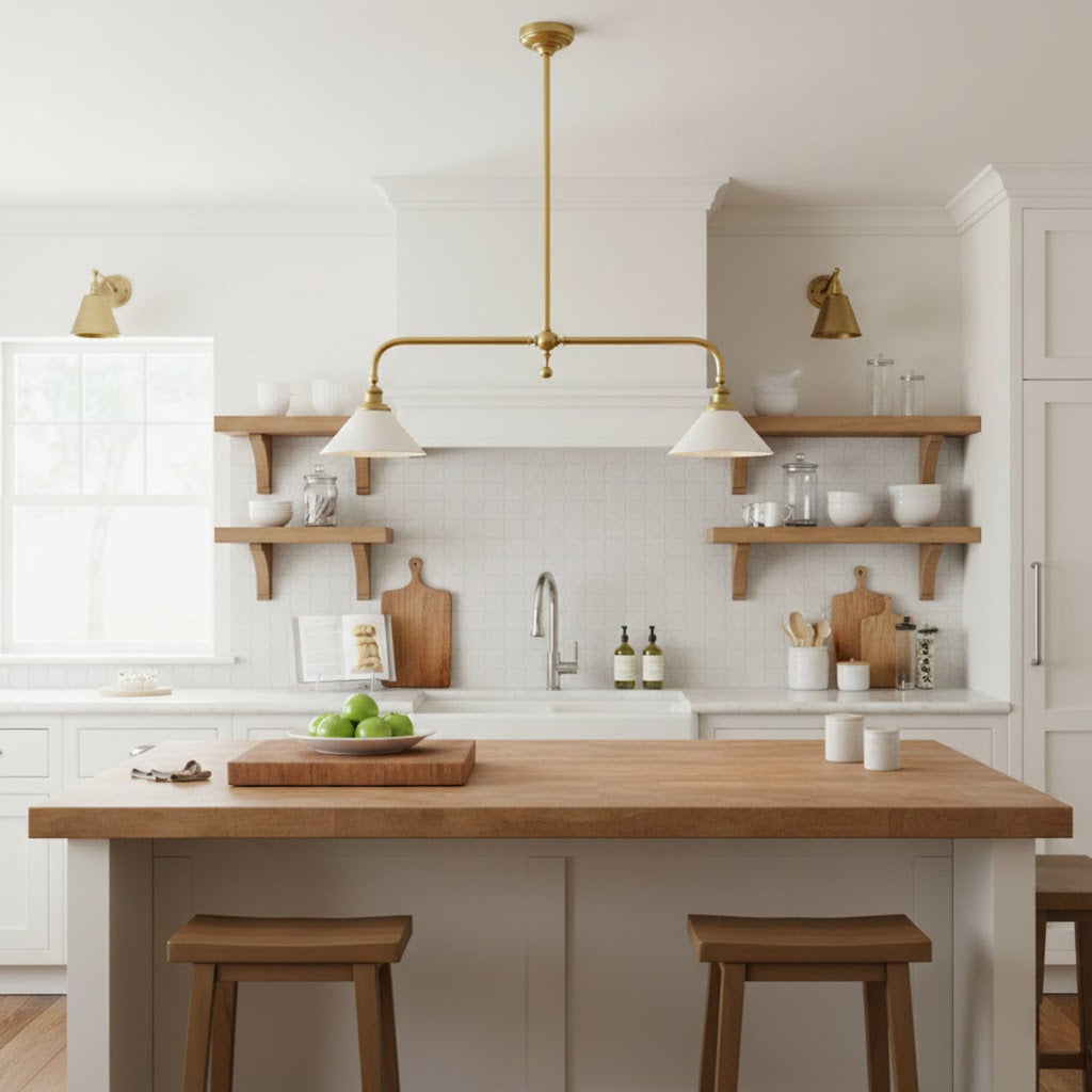 Modern Brass Pendant Light With Ceramic Shades for Dining Room — Harbor Light Co.