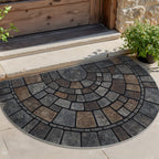 Half Circle Mosaic Door Mat Non-Slip Semicircle Welcome Mat Stone Pattern Indoor Outdoor Entryway Rug