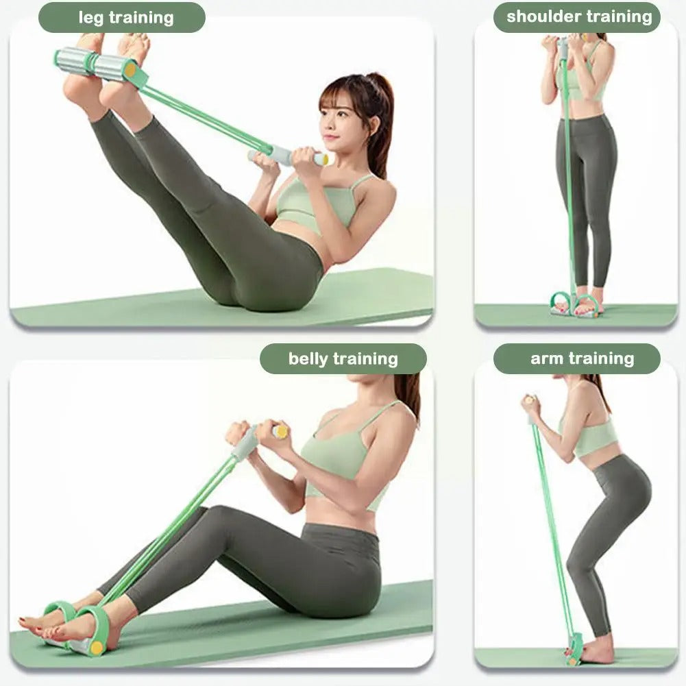 Pedal Resistance Band with Four Tubes Foot Pedal Pull Rope Home Workout Equipment with Foam Handles for Abs Arms Legs Yoga and Pilates
