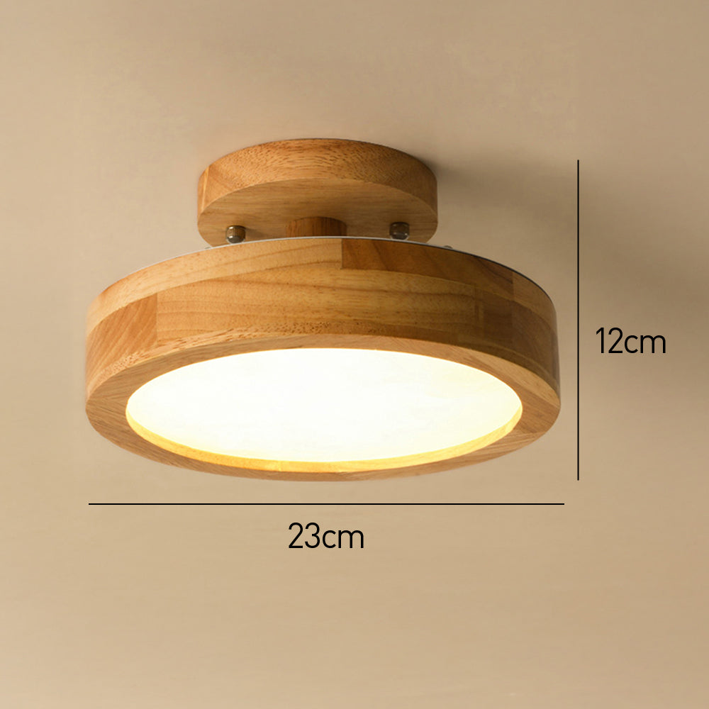 Round Wood Flush Mount Ceiling Light with LED Light