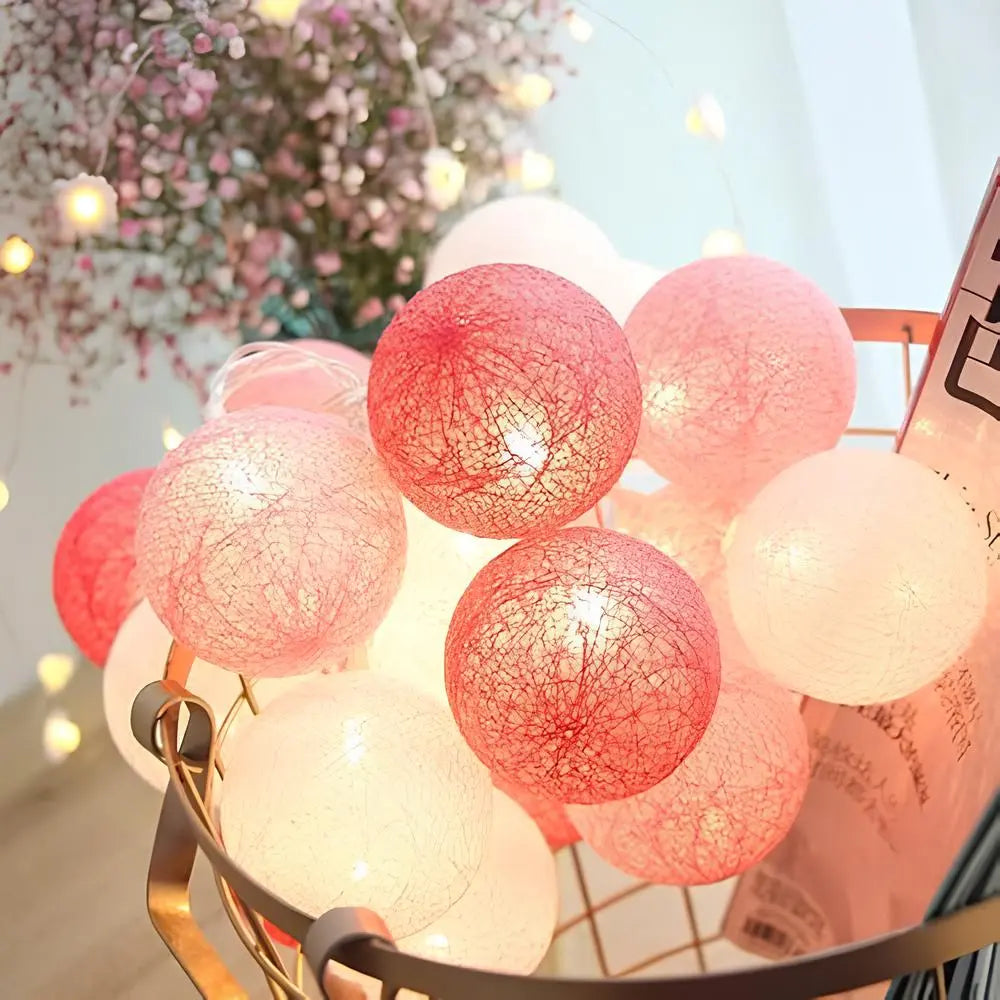 Cotton Ball String Lights LED Garland Fairy Lights USB or Battery Powered for Bedroom Nursery and Party Decor