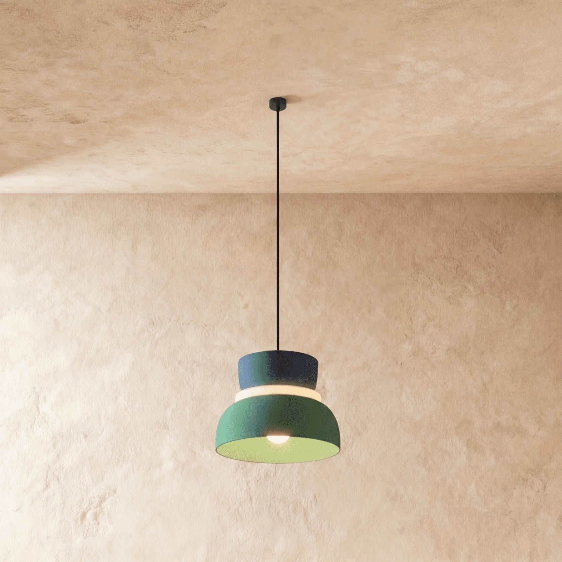 Modern Aluminum Two-Tone Pendant Light With Warm LED Glow in Navy and Green — Harbor Light Co.
