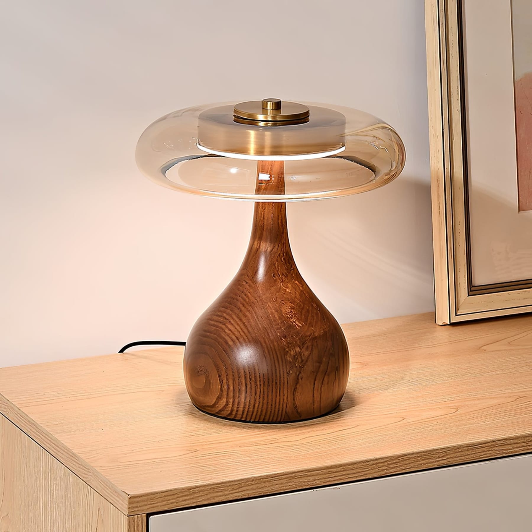 Modern Ash Wood and Brass Table Lamp for Living Room — Harbor Light Co.