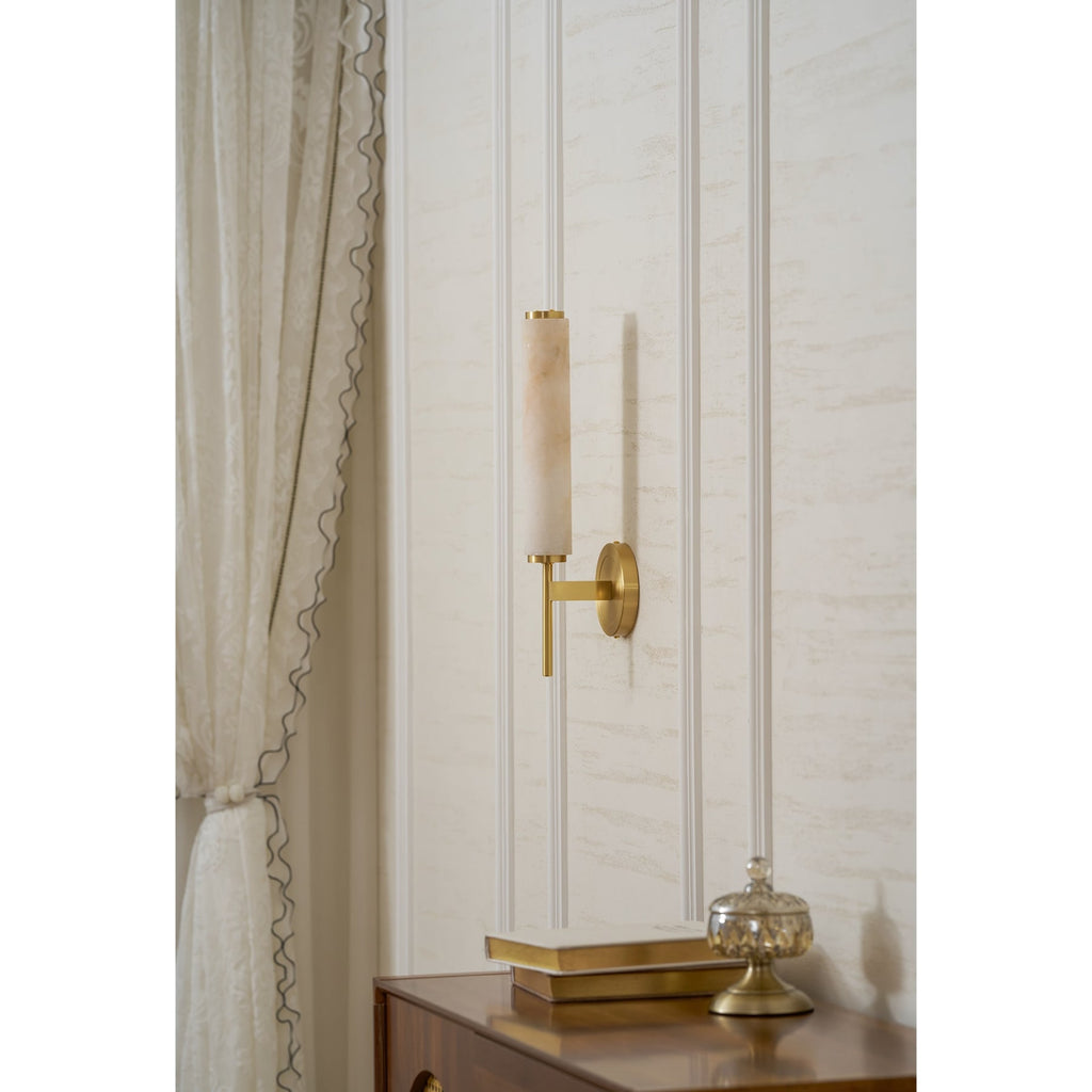 Modern Faux Alabaster Wall Light With Warm Glowing Shade — Harbor Light Co.
