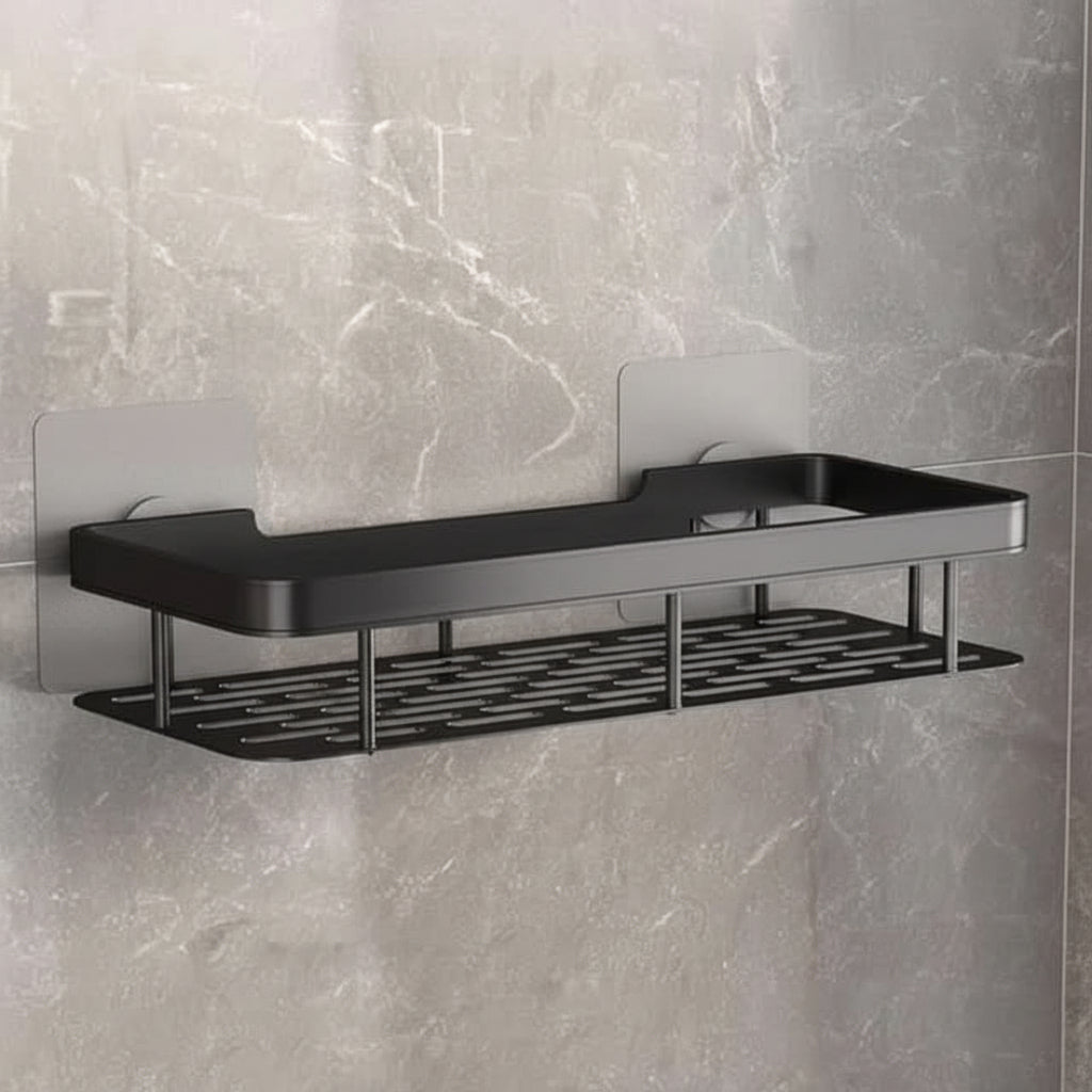 Adhesive Bathroom Shelf No Drill Wall Mounted Shower Caddy Stainless Steel Storage Rack for Shampoo and Soap